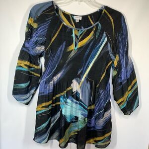 Avenue Women’s Abstract Print 3/4 Sleeve Keyhole Blouse Multicolor Size 14/16